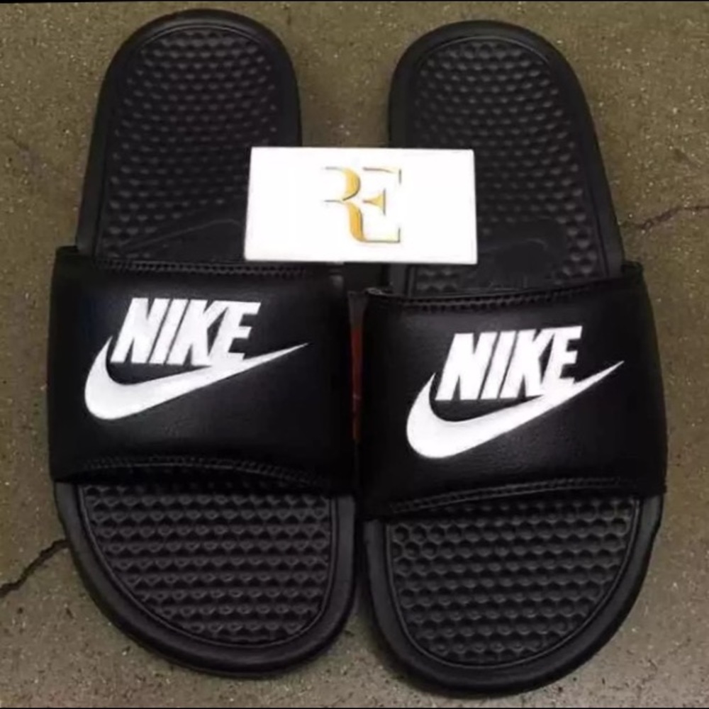NIKE BENASSI SLIDES JUST DO IT JDI BLACK WHITE